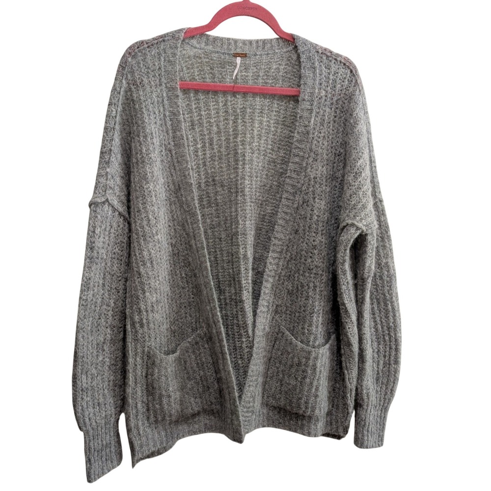Free People Womens XS Weekend Getaway Gray Alpaca Oversized Cardigan Pockets - Picture 2 of 9